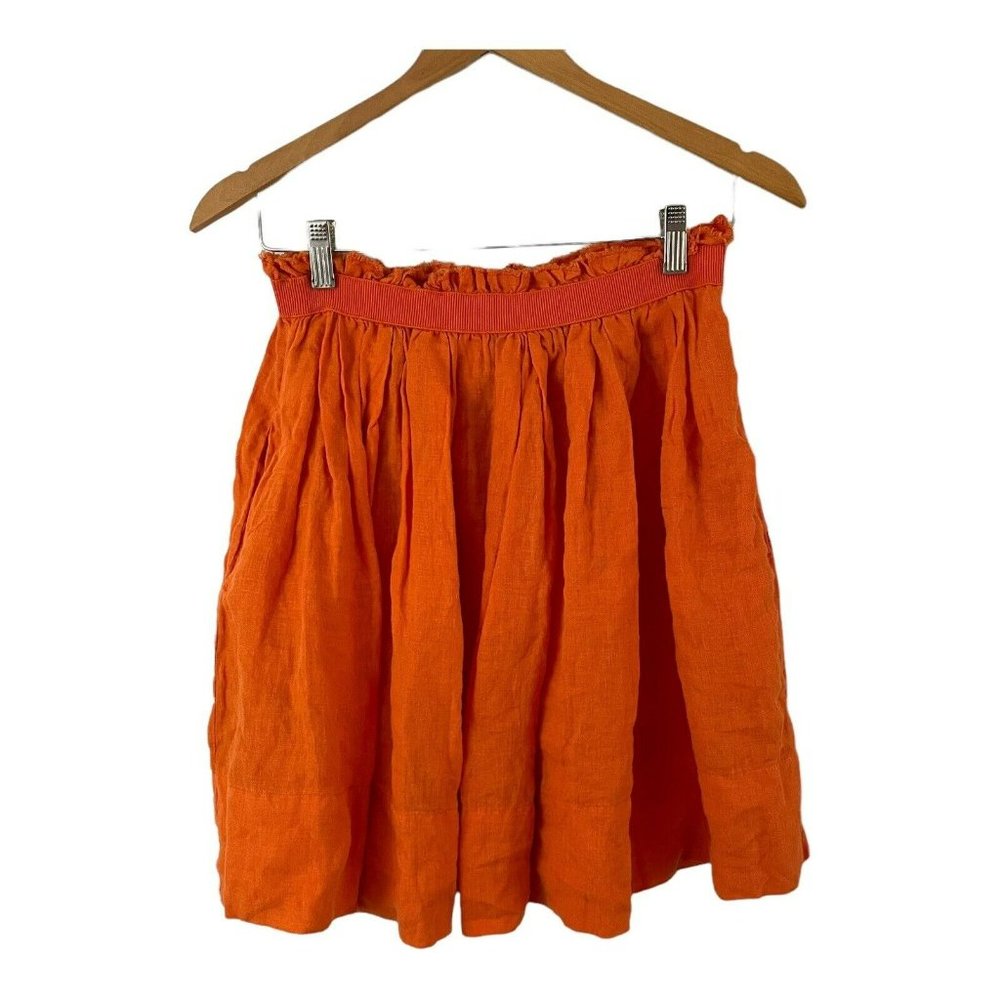 Stile Benetton Women's Solid Orange 100% Linen A-Line Skirt Size Medium M